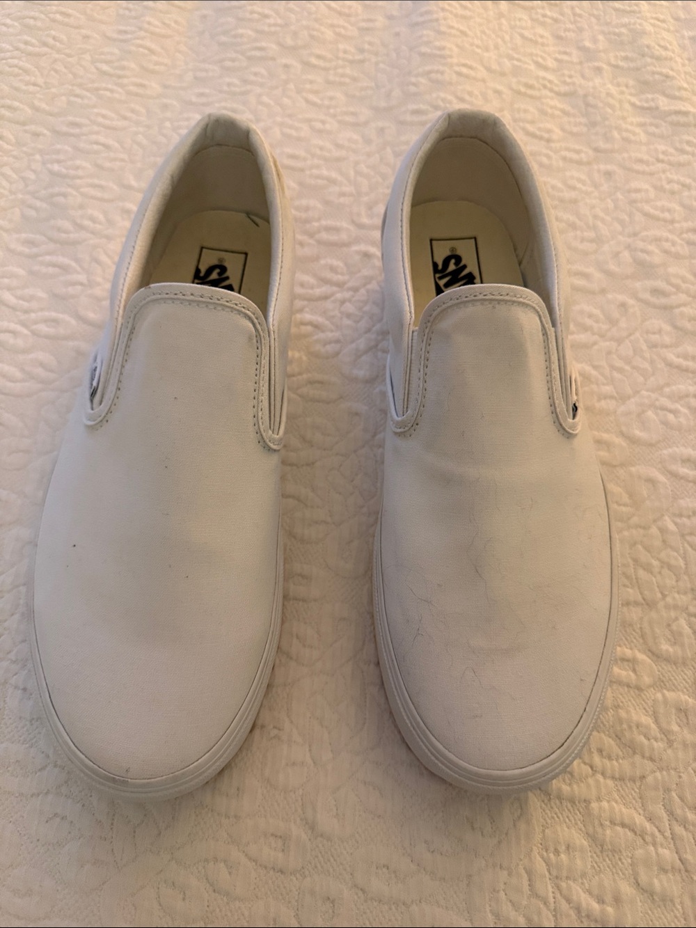 Vans White Canvas Slip-On Sneakers